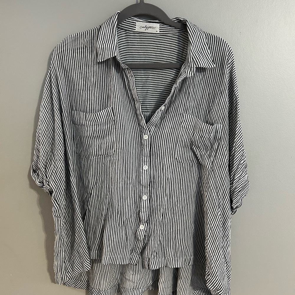 Carly Jean Los Angeles Black and White Striped Blouse